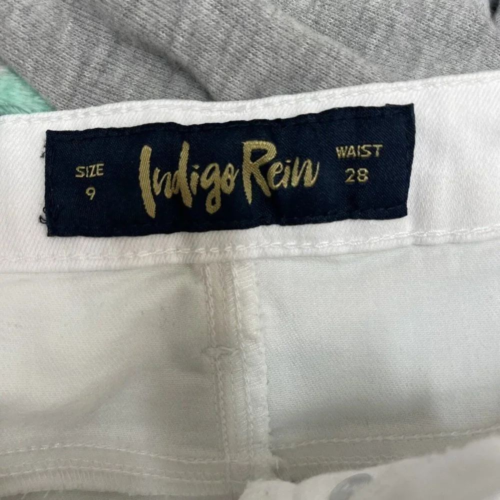 Indigo Rein Womens Juniors Shorts 9 28 Mid Rise Cut Off Stretch Jeans White - Picture 5 of 6